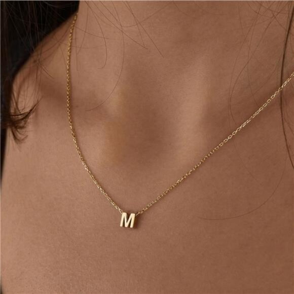 Necklaces 14k Gold Plated Dainty Gold Letter Necklace Tiny Initial Pendant - Picture 2 of 7